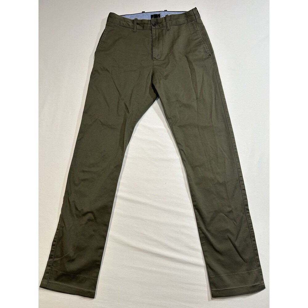 J.Crew Mens Original Chino Pants Size 28x30 Slim Fit Olive Green Stretch Cotton